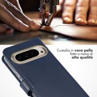 Selencia Cover a libro in vera pelle Google Pixel 9 / 9 Pro - Blu