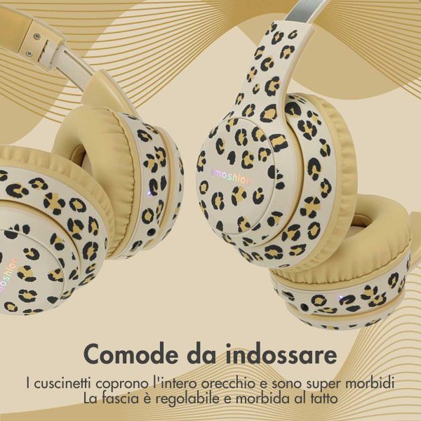 imoshion Special Edition - Cuffie wireless per bambini LED Light - Limitatore di Decibel - con cavo AUX - Leopardo