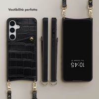 Selencia Cover per telefono Nova Croco con cordino e portacarte Samsung Galaxy S25 / S24 - Nero