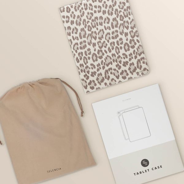 Selencia Libreria Sabi con stampa leopardata Apple iPad Air 11 pollici (2026) M4 / (2025) M3 / (2024) M2 / Air 5 (2022) / Air 4 (2020) - Soft Ivory