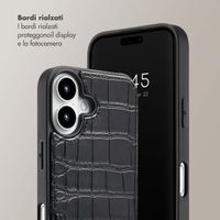 Selencia Cover per telefono Nova Croco con cordino e portacarte Apple iPhone 16 - Nero
