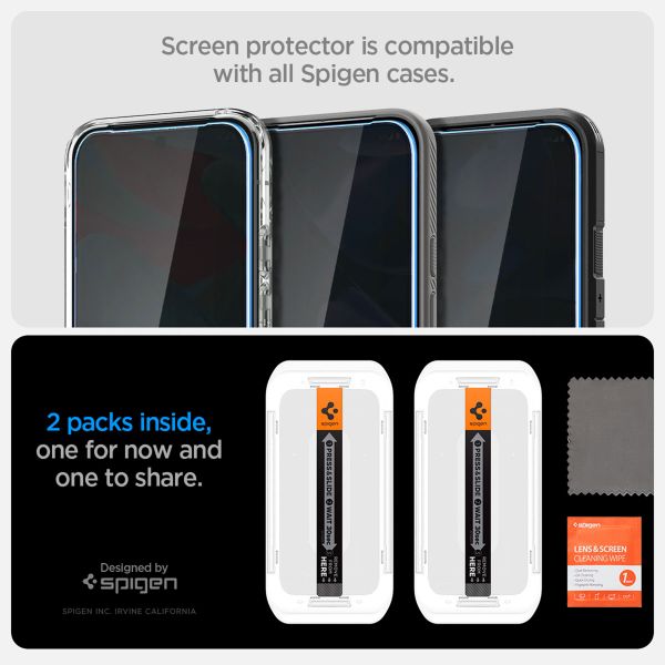 Spigen Vetro temperato privacy GLAStR EZ Fit + Applicatore - confezione da 2 Google Pixel 9 / 9 Pro / 10 / 10 Pro