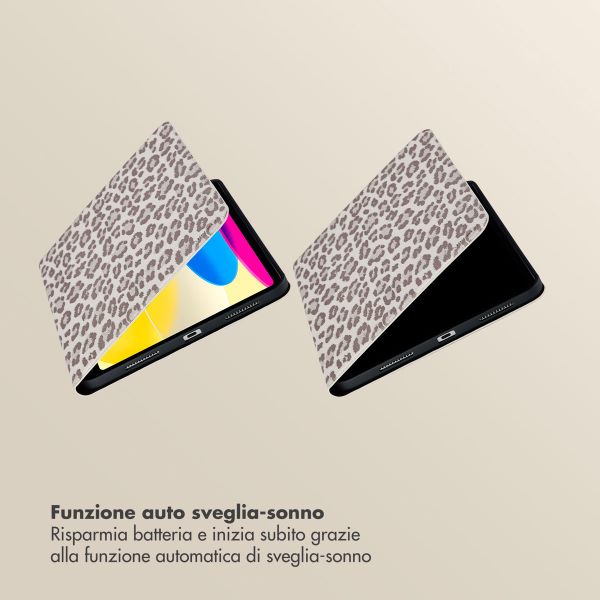 Selencia Libreria Sabi con stampa leopardata Apple iPad 11 (2025) 11 pollici A16 / iPad 10 (2022) 10.9 pollici - Soft Ivory