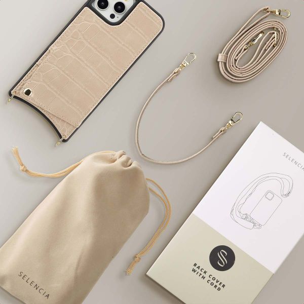 Selencia Cover per telefono Nova Croco con cordino e portacarte Apple iPhone 12 (Pro) - Beige