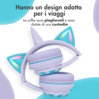 imoshion Cuffie wireless per bambini Unicorn LED Light - Limitatore di decibel - Con cavo AUX - Lavender Lilac / Soft Blue