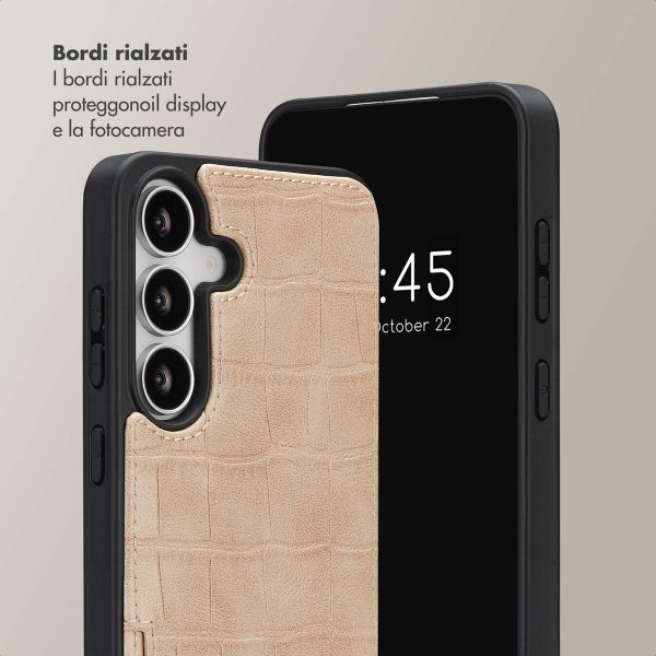 Selencia Cover per telefono Nova Croco con cordino e portacarte Samsung Galaxy S25 FE - Beige