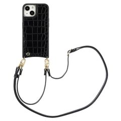 Selencia Cover per telefono Nova Croco con cordino e portacarte Apple iPhone 15 - Nero