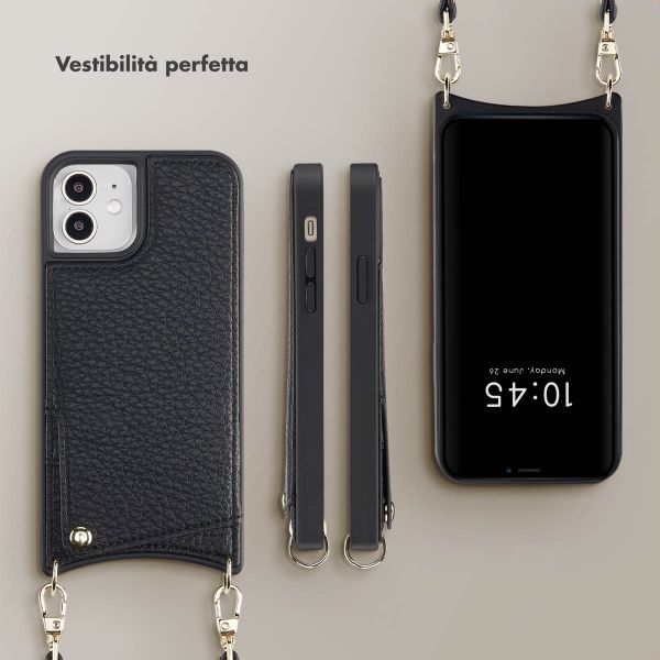 Selencia Cover per telefono Nova con cordino e portacarte Apple iPhone 12 (Pro) - Nero