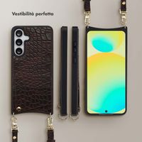Selencia Cover per telefono Nova Croco con cordino e portacarte Samsung Galaxy S25 FE - Choco Brown
