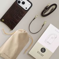 Selencia Cover per telefono Nova Croco con cordino e portacarte Apple iPhone 17 Pro - Choco Brown