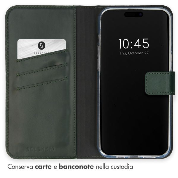 Selencia Cover a libro in vera pelle Apple iPhone 15 Pro - Verde