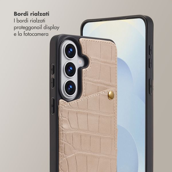 Selencia Cover per telefono Nova Croco con cordino e portacarte Samsung Galaxy S26 - Beige