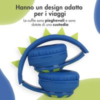 imoshion Cuffie wireless per bambini Dino LED Light - Limitatore di decibel - Con cavo AUX - Cobalt Blue / Lime