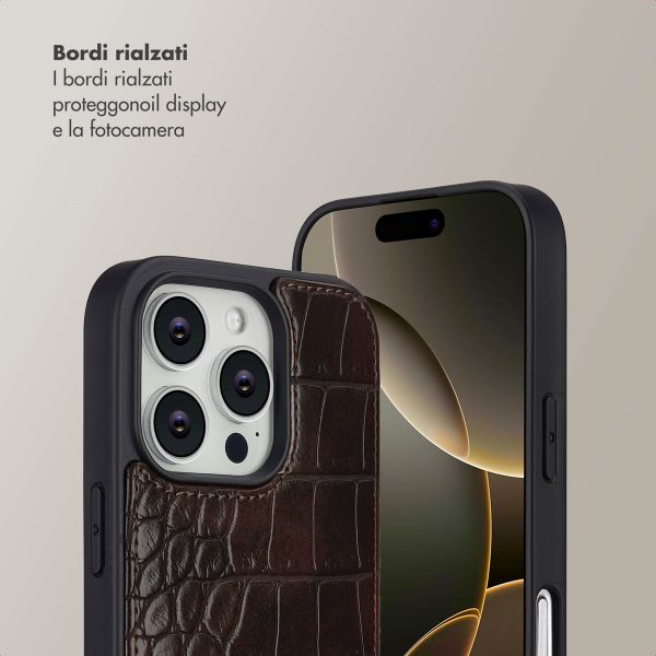 Selencia Cover per telefono Nova Croco con cordino e portacarte Apple iPhone 16 Pro - Choco Brown