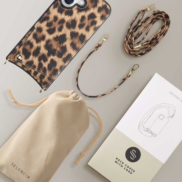 Selencia Cover per telefono Nova con cordino e portacarte Apple iPhone 16 - Leopard