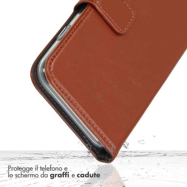 Selencia Cover a libro in vera pelle Apple iPhone 12 (Pro) - Marrone chiaro