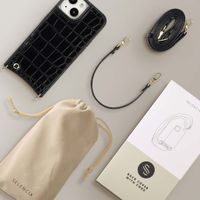 Selencia Cover per telefono Nova Croco con cordino e portacarte Apple iPhone 15 - Nero