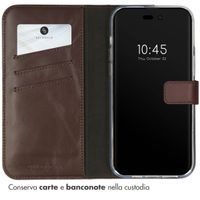 Selencia Cover a libro in vera pelle Apple iPhone 14 Pro - Marrone