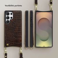 Selencia Cover per telefono Nova Croco con cordino e portacarte Samsung Galaxy S25 Ultra - Choco Brown