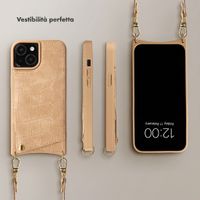 Selencia Cover per telefono Nova Croco con cordino e portacarte Apple iPhone 15 - Toasted Almond