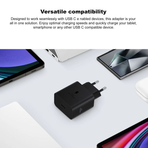 Samsung Adattatore di alimentazione originale con cavo USB-C - Caricatore - Connessione USB-C - Ricarica rapida - 45 Watt - 1,8 metri - Nero