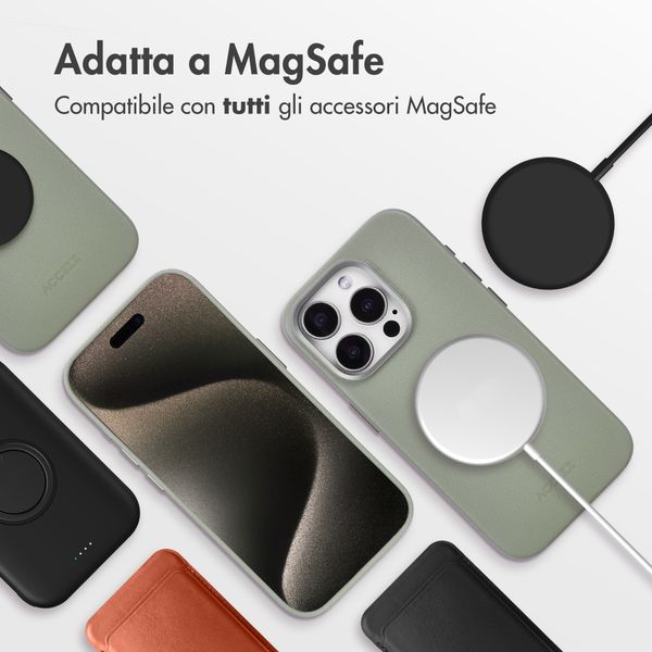 Accezz Cover in Pelle con MagSafe Apple iPhone 15 Pro - Light Grey