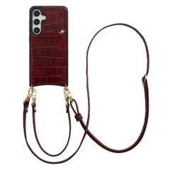 Selencia Cover per telefono Nova Croco con cordino e portacarte Samsung Galaxy S25 / S24 - Burgundy