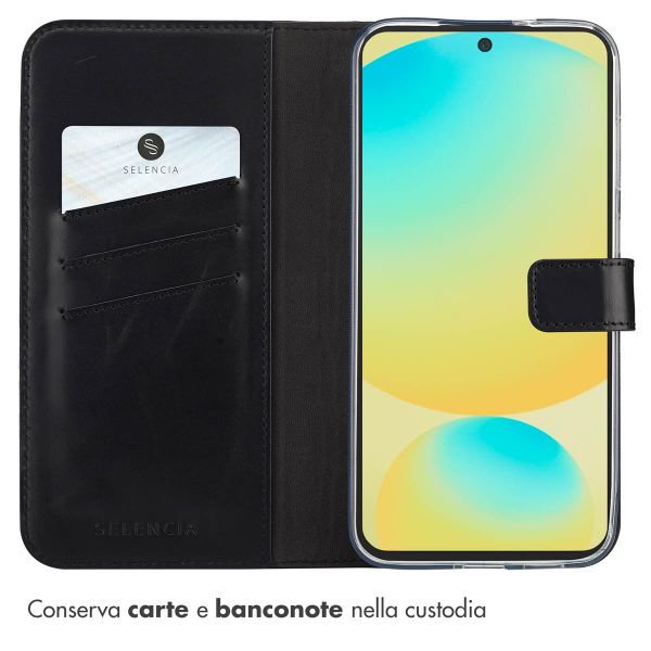 Selencia Cover a libro in vera pelle Samsung Galaxy S25 FE - Nero