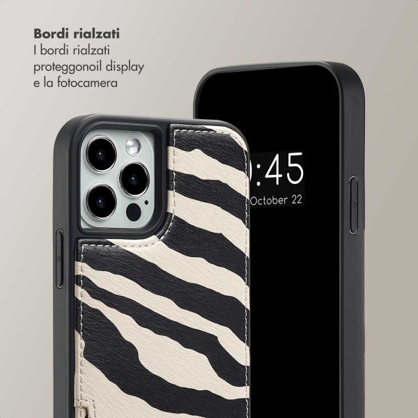 Selencia Cover per telefono Nova con cordino e portacarte Apple iPhone 15 - Zazzy Zebra