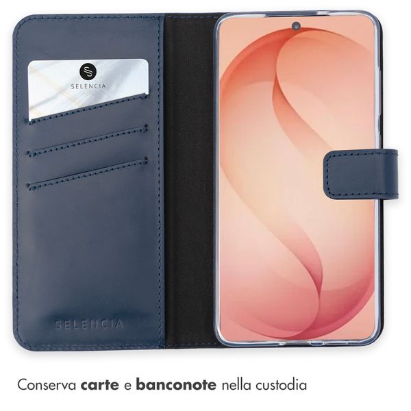 Selencia Cover a libro in vera pelle Samsung Galaxy S26 Plus - Blu scuro