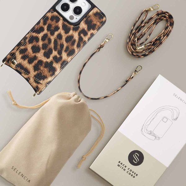 Selencia Cover per telefono Nova con cordino e portacarte Apple iPhone 13 Pro - Leopard