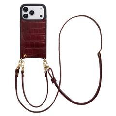 Selencia Cover per telefono Nova Croco con cordino e portacarte Apple iPhone 17 Pro - Burgundy