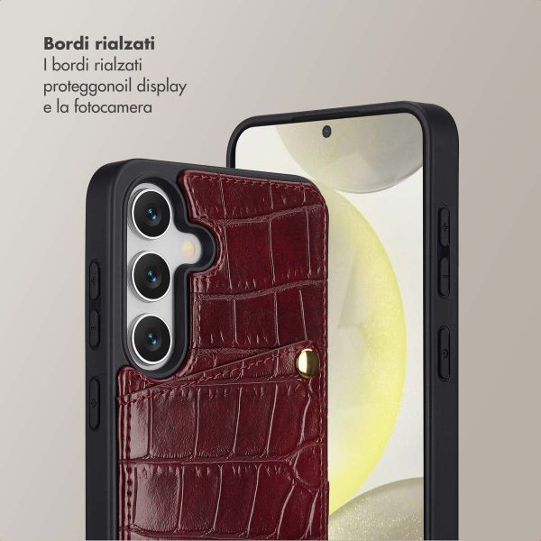 Selencia Cover per telefono Nova Croco con cordino e portacarte Samsung Galaxy S25 / S24 - Burgundy