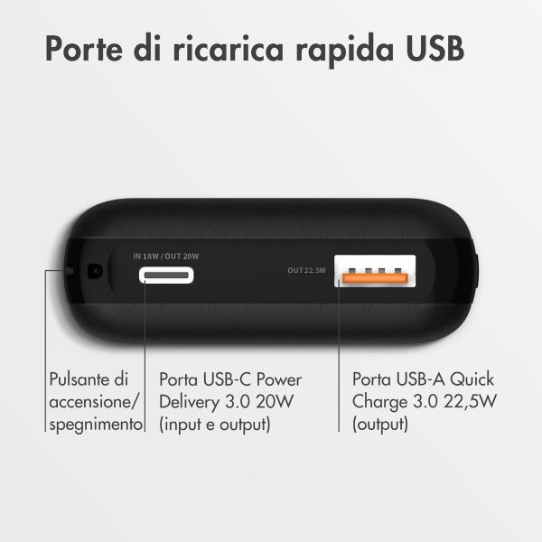 imoshion Powerbank compatta da 10.000 mAh – Powerbank piccola – Quick Charge e Power Delivery – Nero