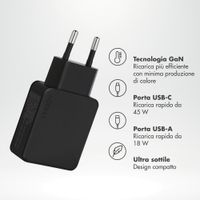 Accezz Caricabatterie GaN Ultra Slim - USB-C + USB-A - 45 W - Nero