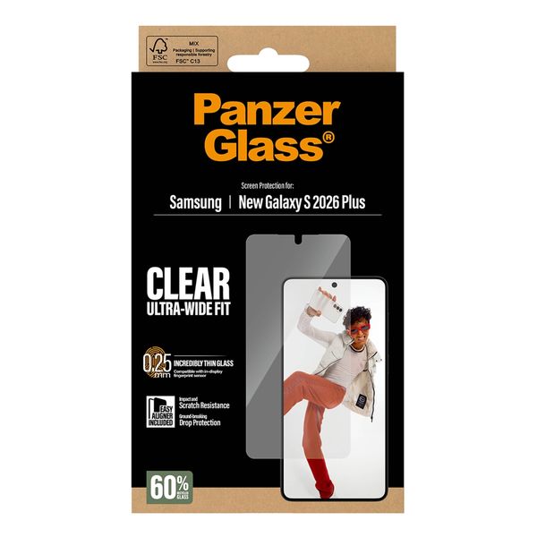PanzerGlass Vetro temperato antibatterico ultra-largo con applicatore Samsung Galaxy S26 Plus