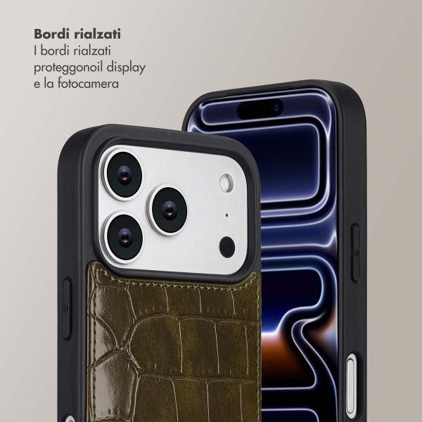 Selencia Cover per telefono Nova Croco con cordino e portacarte Apple iPhone 17 Pro - Dark Olive