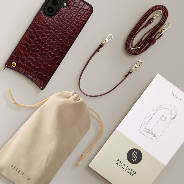 Selencia Cover per telefono Nova Croco con cordino e portacarte Samsung Galaxy A57 (5G) - Burgundy