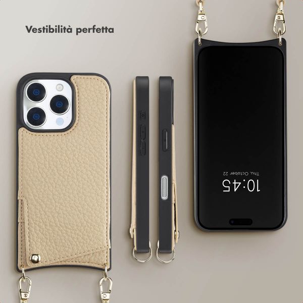 Selencia Cover per telefono Nova con cordino e portacarte Apple iPhone 16 Pro - Beige