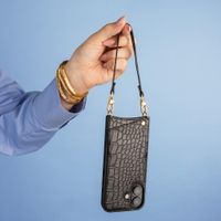 Selencia Cover per telefono Nova Croco con cordino e portacarte Samsung Galaxy S25 FE - Nero
