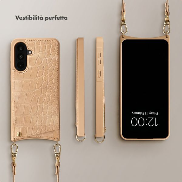 Selencia Cover per telefono Nova Croco con cordino e portacarte Samsung Galaxy A36 / A56 - Toasted Almond