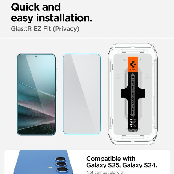 Spigen Vetro temperato privacy GLAStR EZ Fit + Applicatore - confezione da 2 Samsung Galaxy S25 / S24