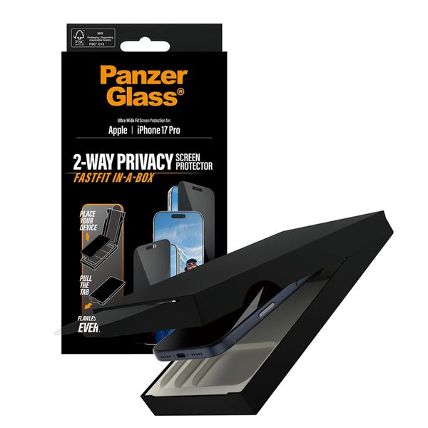 PanzerGlass Vetro temperato privacy Ultra Wide Fit FastFit in-a-box Apple iPhone 17 Pro