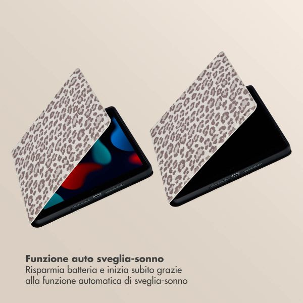 Selencia Libreria Sabi con stampa leopardata Apple iPad 9 (2021) 10.2 pollici / iPad 8 (2020) 10.2 pollici / iPad 7 (2019) 10.2 pollici - Soft Ivory