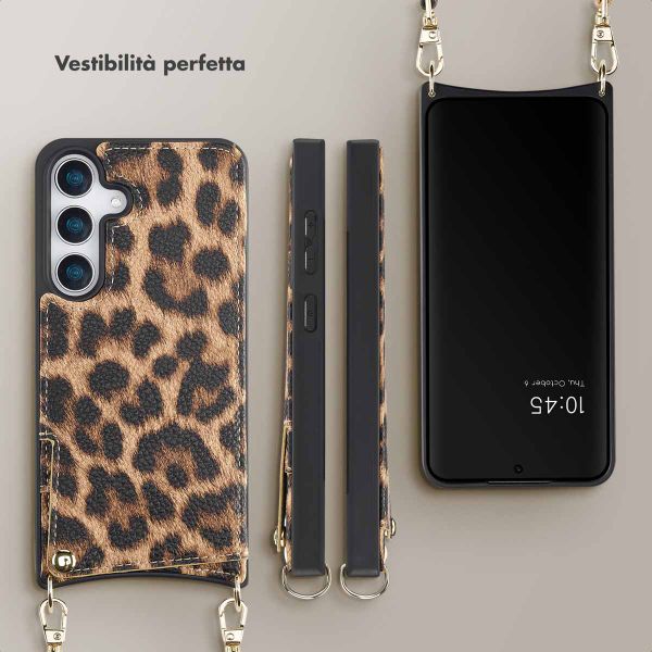 Selencia Cover per telefono Nova con cordino e portacarte Samsung Galaxy S25 - Leopard
