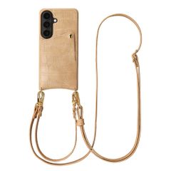 Selencia Cover per telefono Nova Croco con cordino e portacarte Samsung Galaxy S26 - Toasted Almond