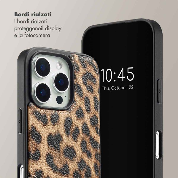 Selencia Cover per telefono Nova con cordino e portacarte Apple iPhone 16 Pro - Leopard