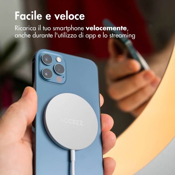 Accezz Caricabatterie Wireless USB-C - Caricatore Senza Fili MagSafe e Qi2 - 1 metro - Bianco