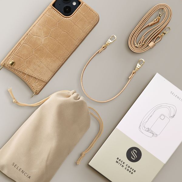 Selencia Cover per telefono Nova Croco con cordino e portacarte Apple iPhone 14 / 13 - Toasted Almond