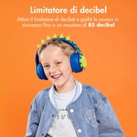 imoshion Cuffie wireless per bambini Dino LED Light - Limitatore di decibel - Con cavo AUX - Cobalt Blue / Lime